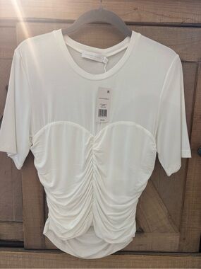 NWT Jonathan Simkhai ivory Short Sleeve Ruched Sweetheart Tee size M